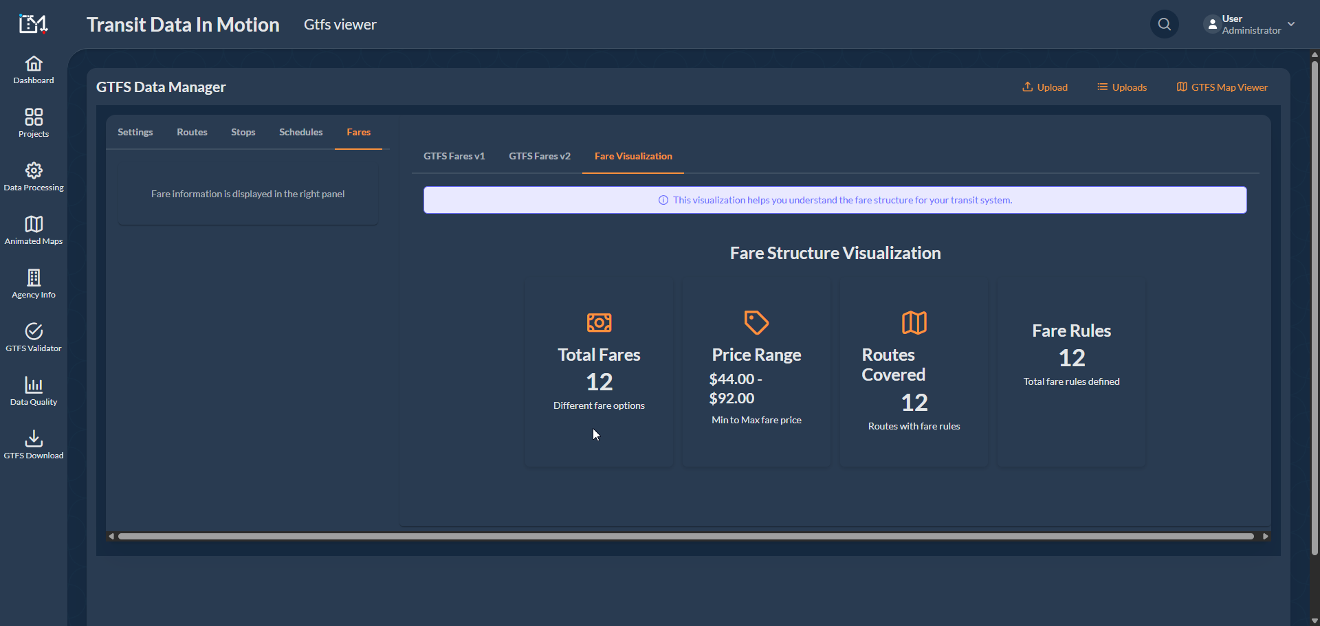 GTFS visualizaci贸n de tarifas